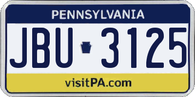 PA license plate JBU3125