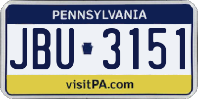 PA license plate JBU3151