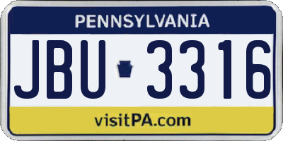 PA license plate JBU3316