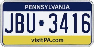 PA license plate JBU3416