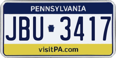 PA license plate JBU3417