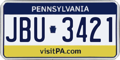 PA license plate JBU3421