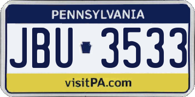PA license plate JBU3533