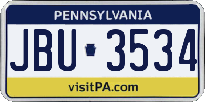 PA license plate JBU3534