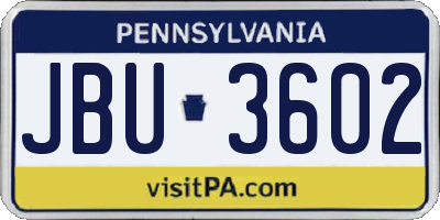 PA license plate JBU3602