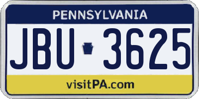 PA license plate JBU3625