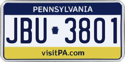 PA license plate JBU3801