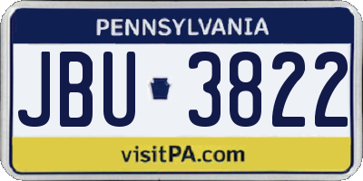PA license plate JBU3822