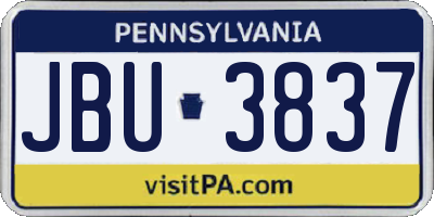 PA license plate JBU3837