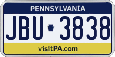 PA license plate JBU3838