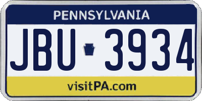 PA license plate JBU3934