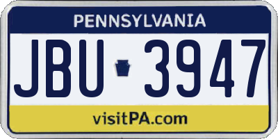 PA license plate JBU3947