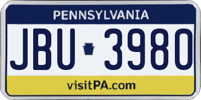 PA license plate JBU3980