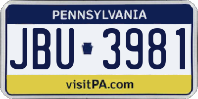 PA license plate JBU3981