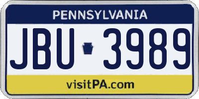 PA license plate JBU3989