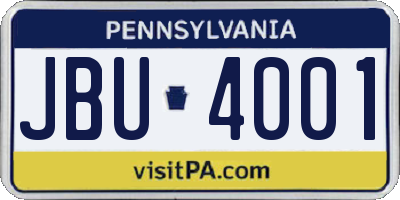 PA license plate JBU4001