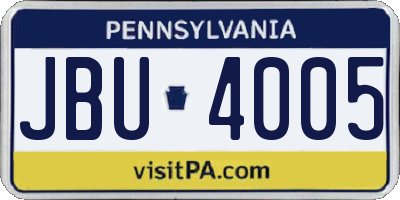 PA license plate JBU4005