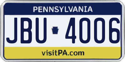 PA license plate JBU4006