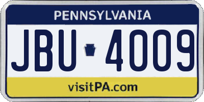 PA license plate JBU4009