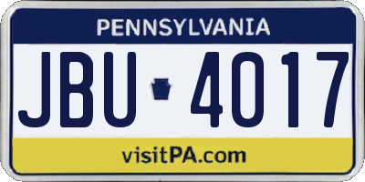 PA license plate JBU4017