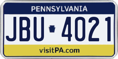 PA license plate JBU4021
