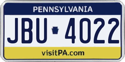 PA license plate JBU4022