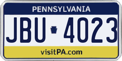 PA license plate JBU4023