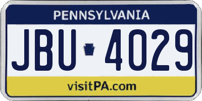 PA license plate JBU4029