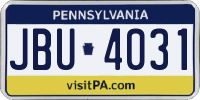 PA license plate JBU4031