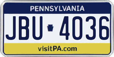 PA license plate JBU4036