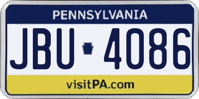 PA license plate JBU4086