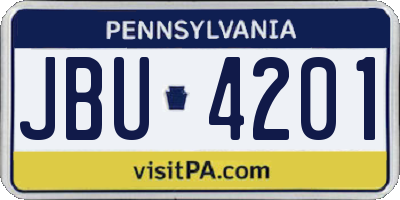PA license plate JBU4201