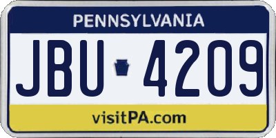 PA license plate JBU4209