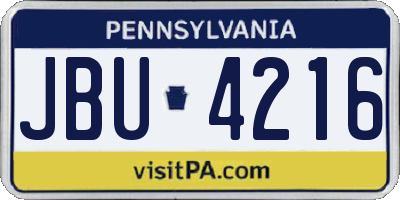 PA license plate JBU4216
