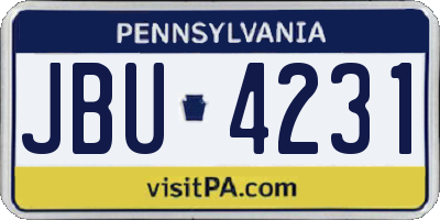PA license plate JBU4231