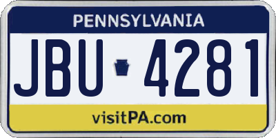 PA license plate JBU4281