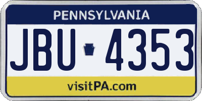 PA license plate JBU4353
