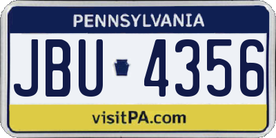 PA license plate JBU4356