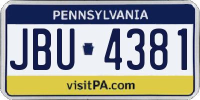 PA license plate JBU4381
