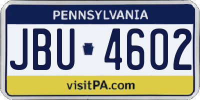 PA license plate JBU4602