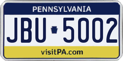 PA license plate JBU5002