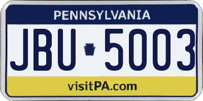 PA license plate JBU5003