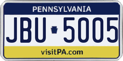 PA license plate JBU5005