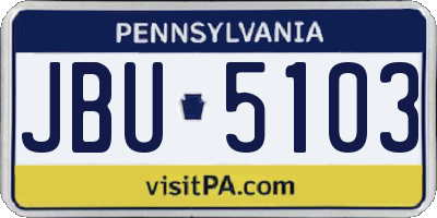 PA license plate JBU5103