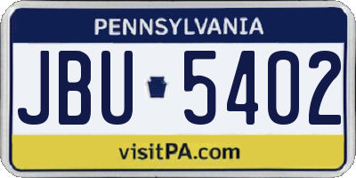 PA license plate JBU5402