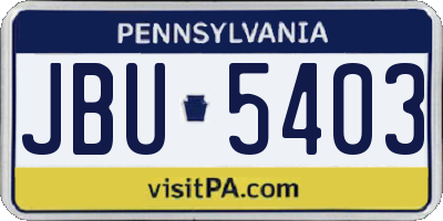 PA license plate JBU5403