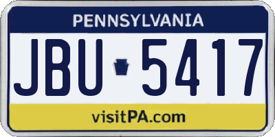 PA license plate JBU5417