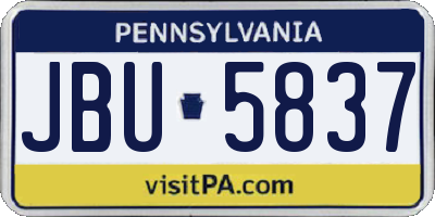 PA license plate JBU5837