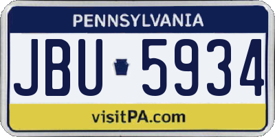 PA license plate JBU5934