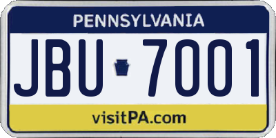PA license plate JBU7001